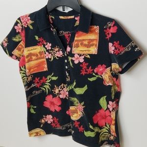 Vintage 90s Hawaiian Tropical Henley Polo Top M